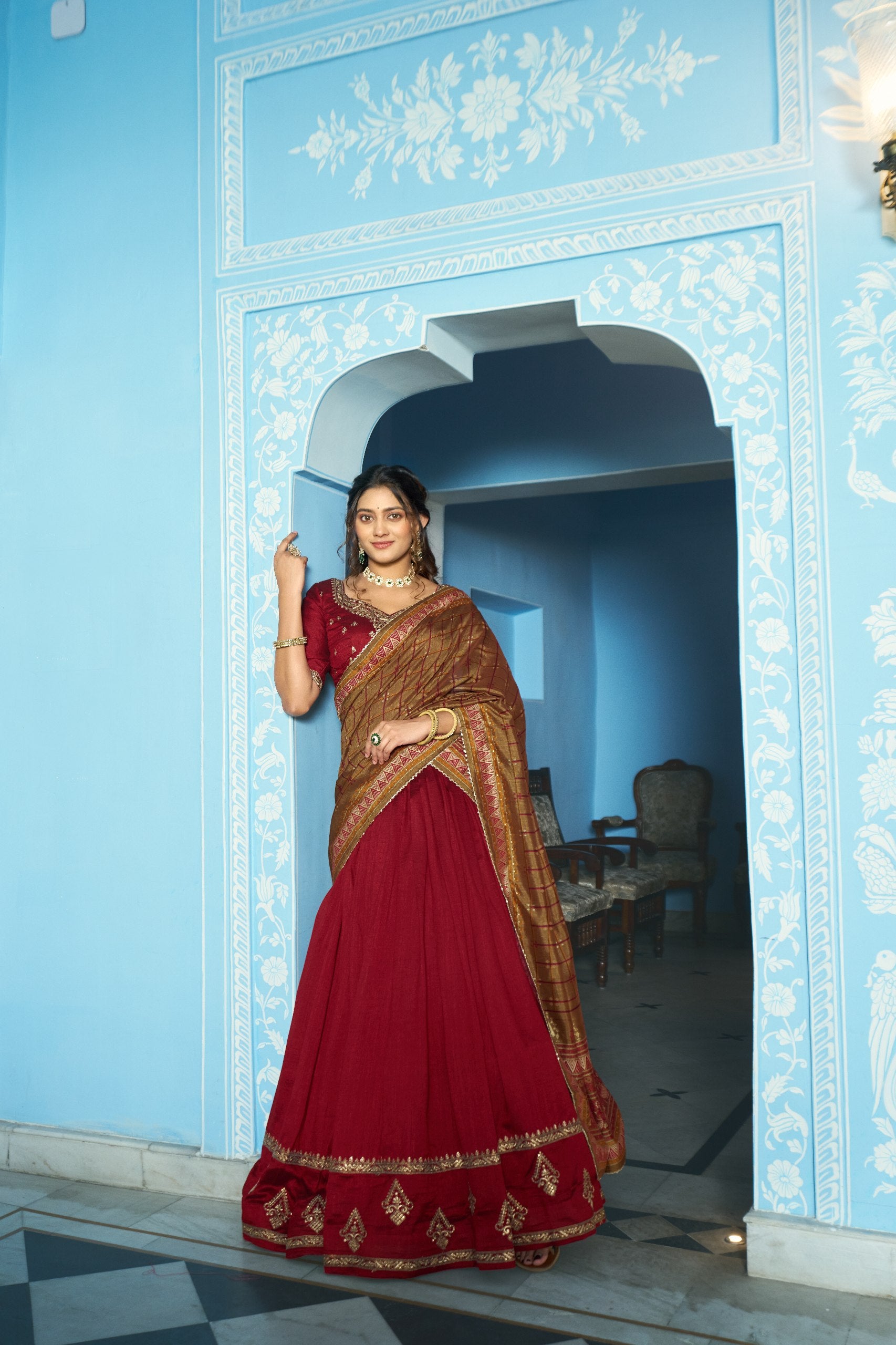 Vichitra Silk Sequins Embroidered Lehenga Choli
