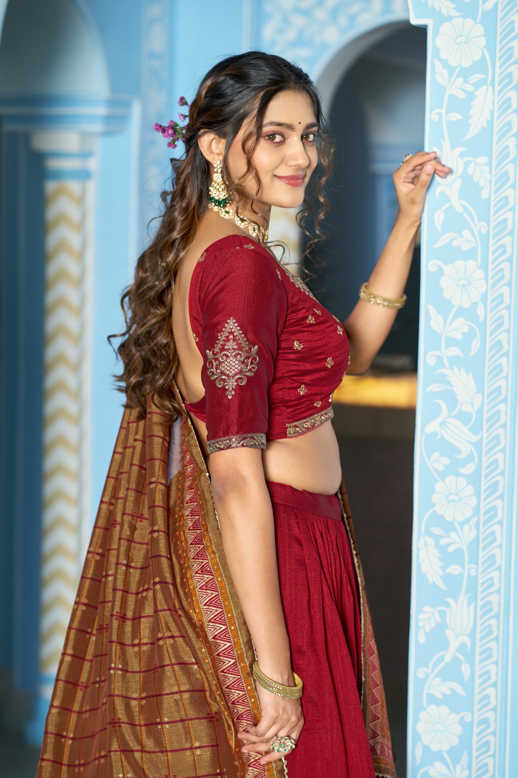 Vichitra Silk Sequins Embroidered Lehenga Choli