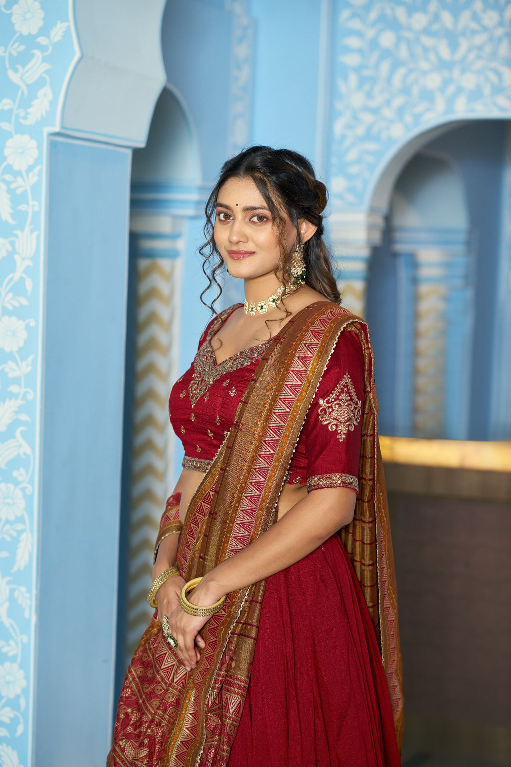 Vichitra Silk Sequins Embroidered Lehenga Choli