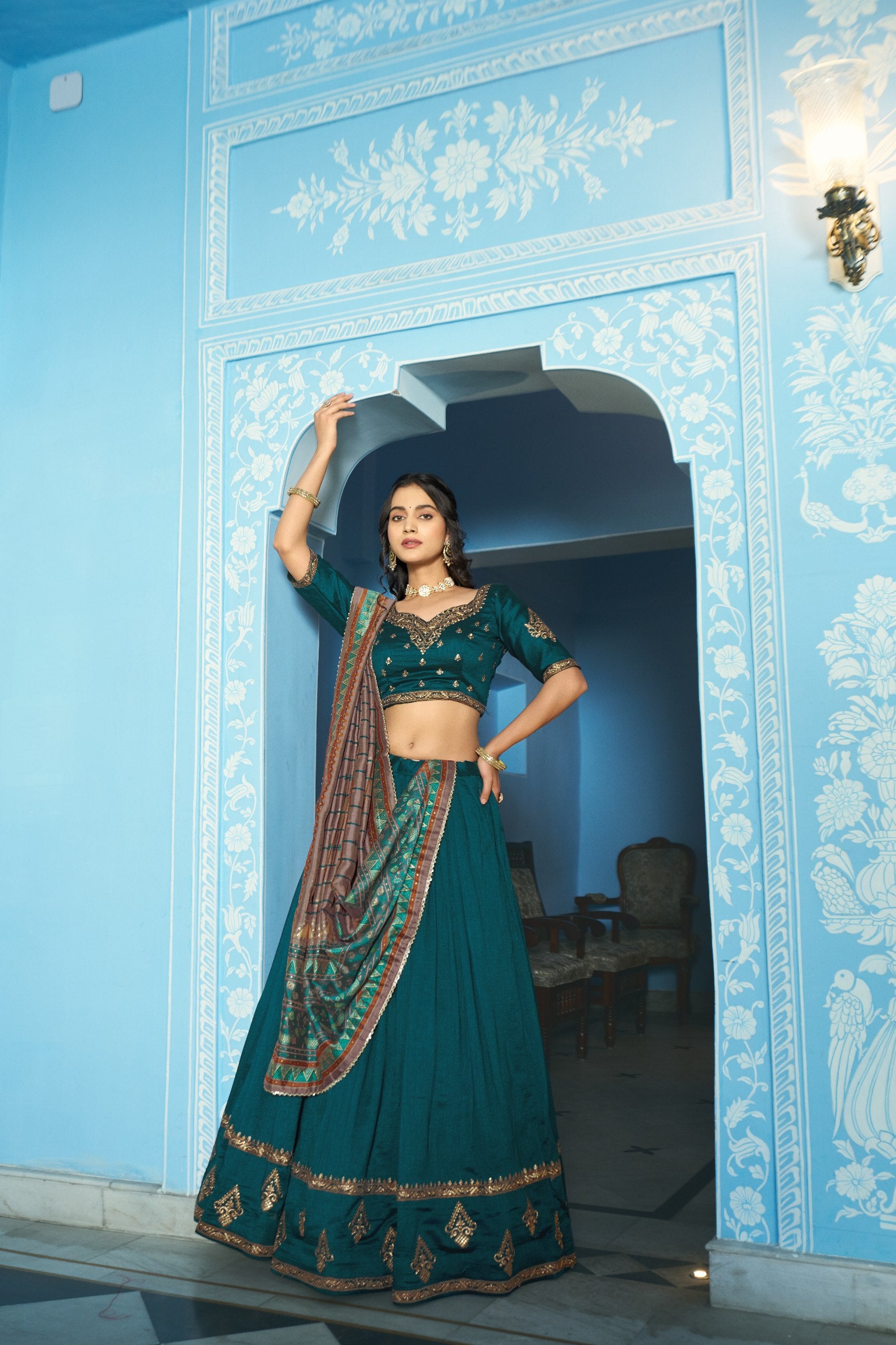 Vichitra Silk Sequins Embroidered Lehenga Choli