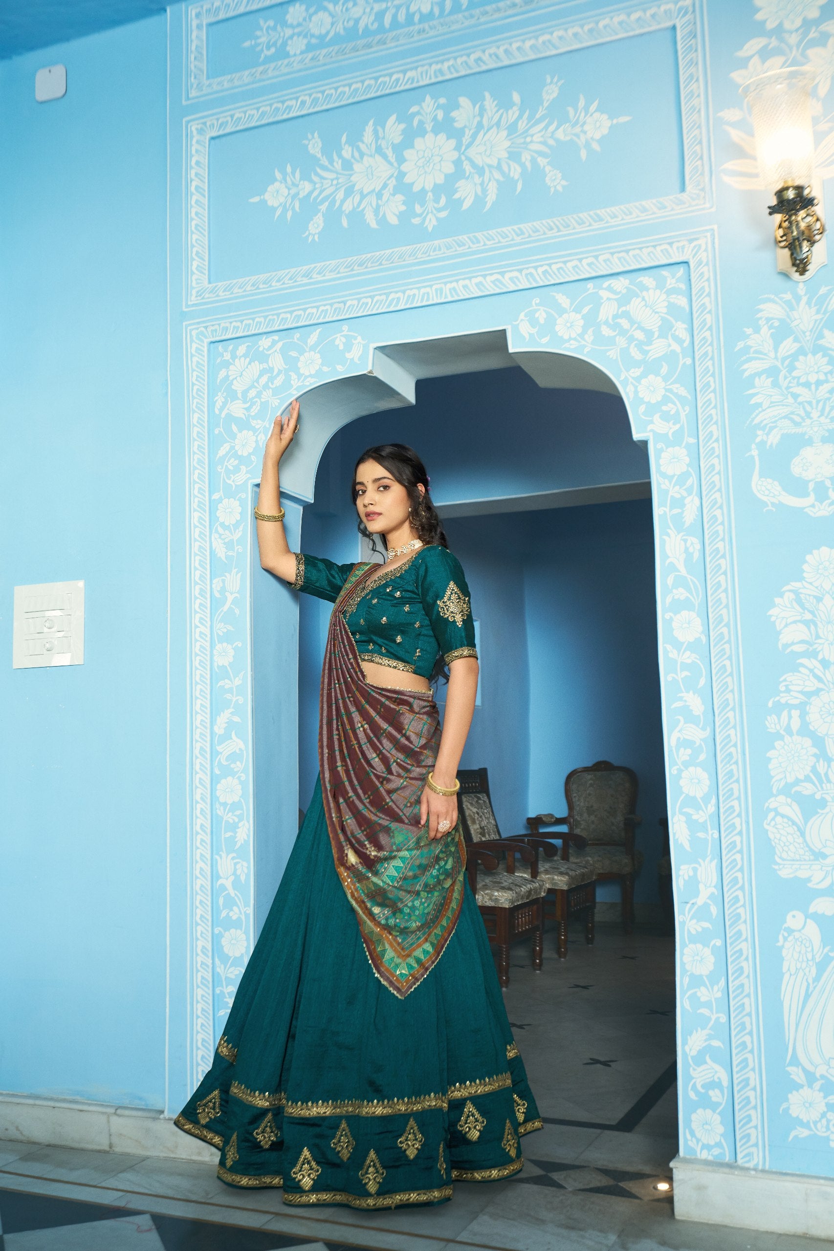 Vichitra Silk Sequins Embroidered Lehenga Choli