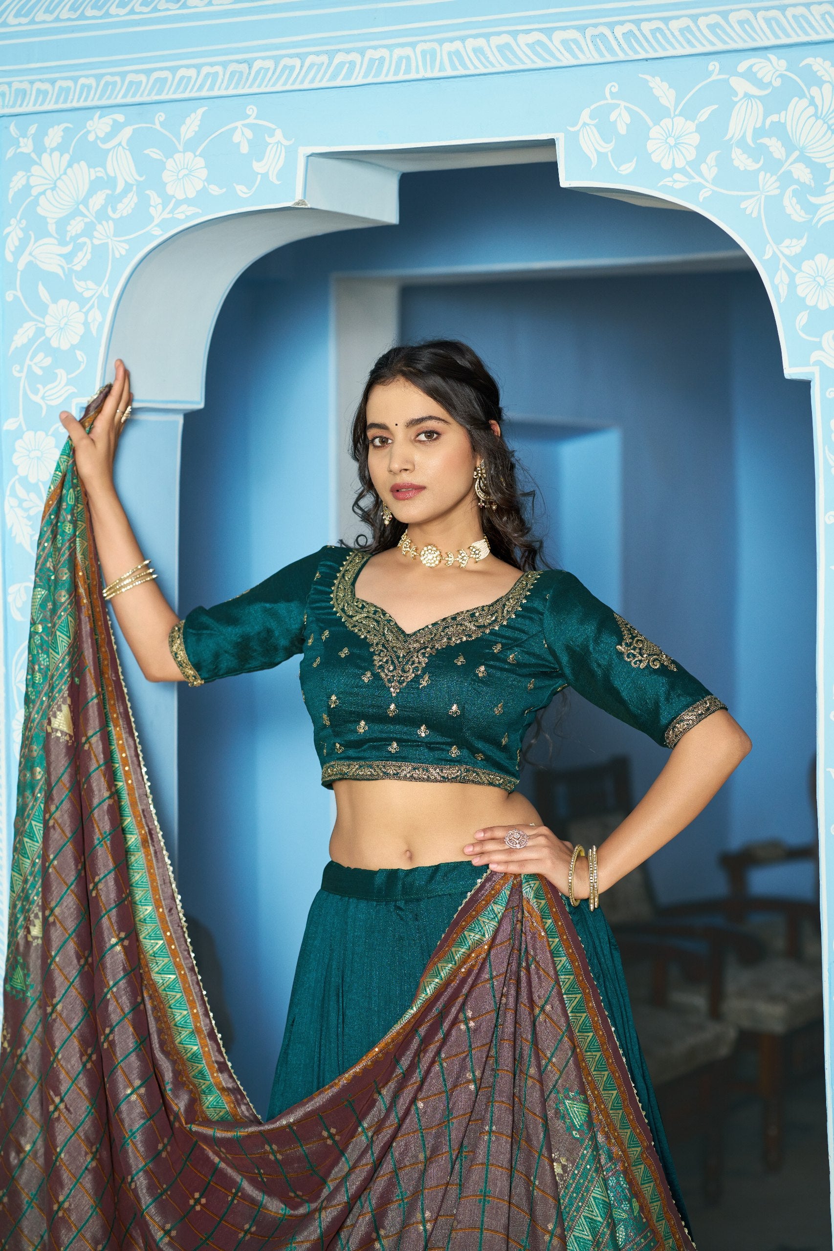 Vichitra Silk Sequins Embroidered Lehenga Choli