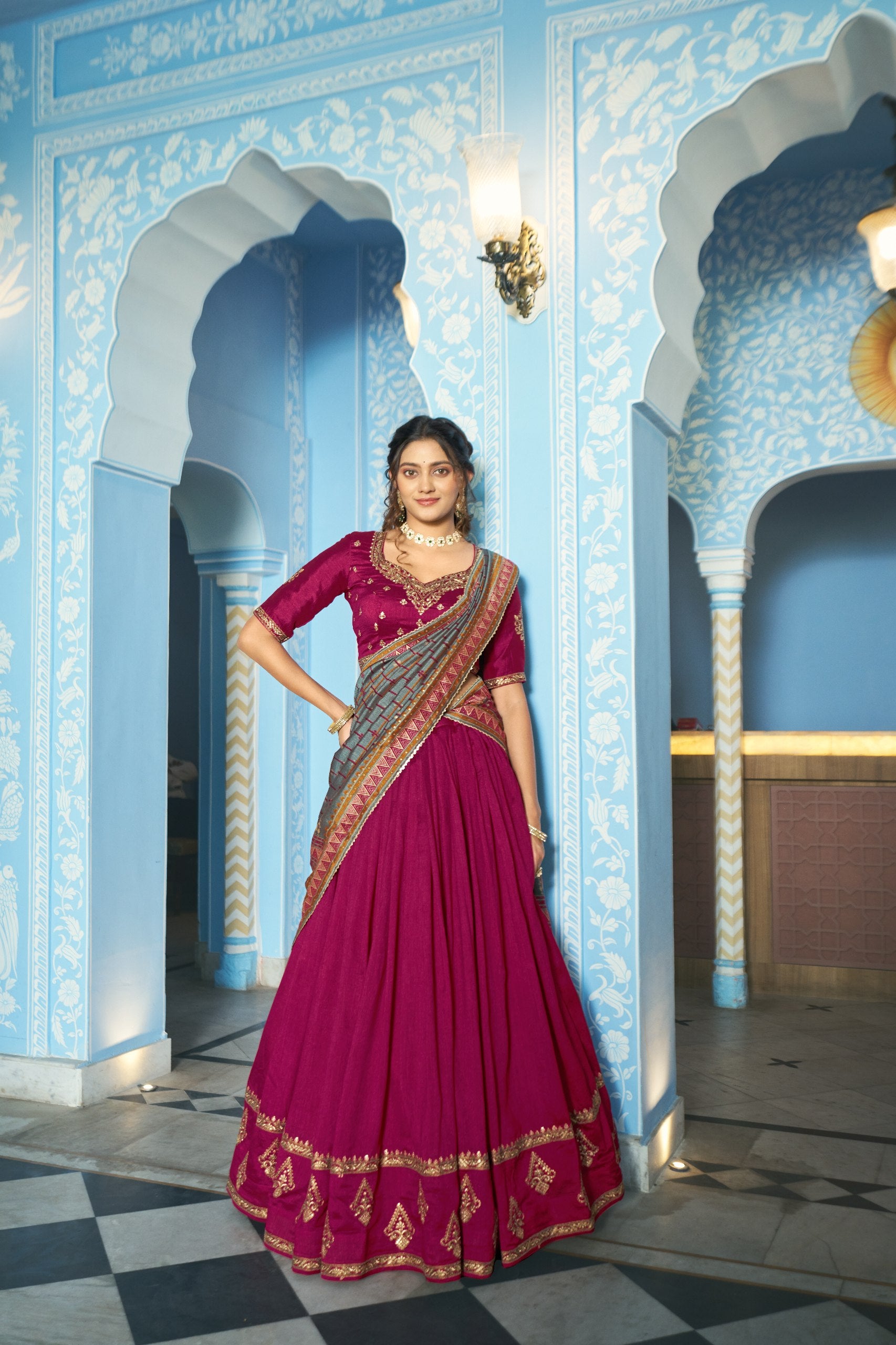 Vichitra Silk Sequins Embroidered Lehenga Choli