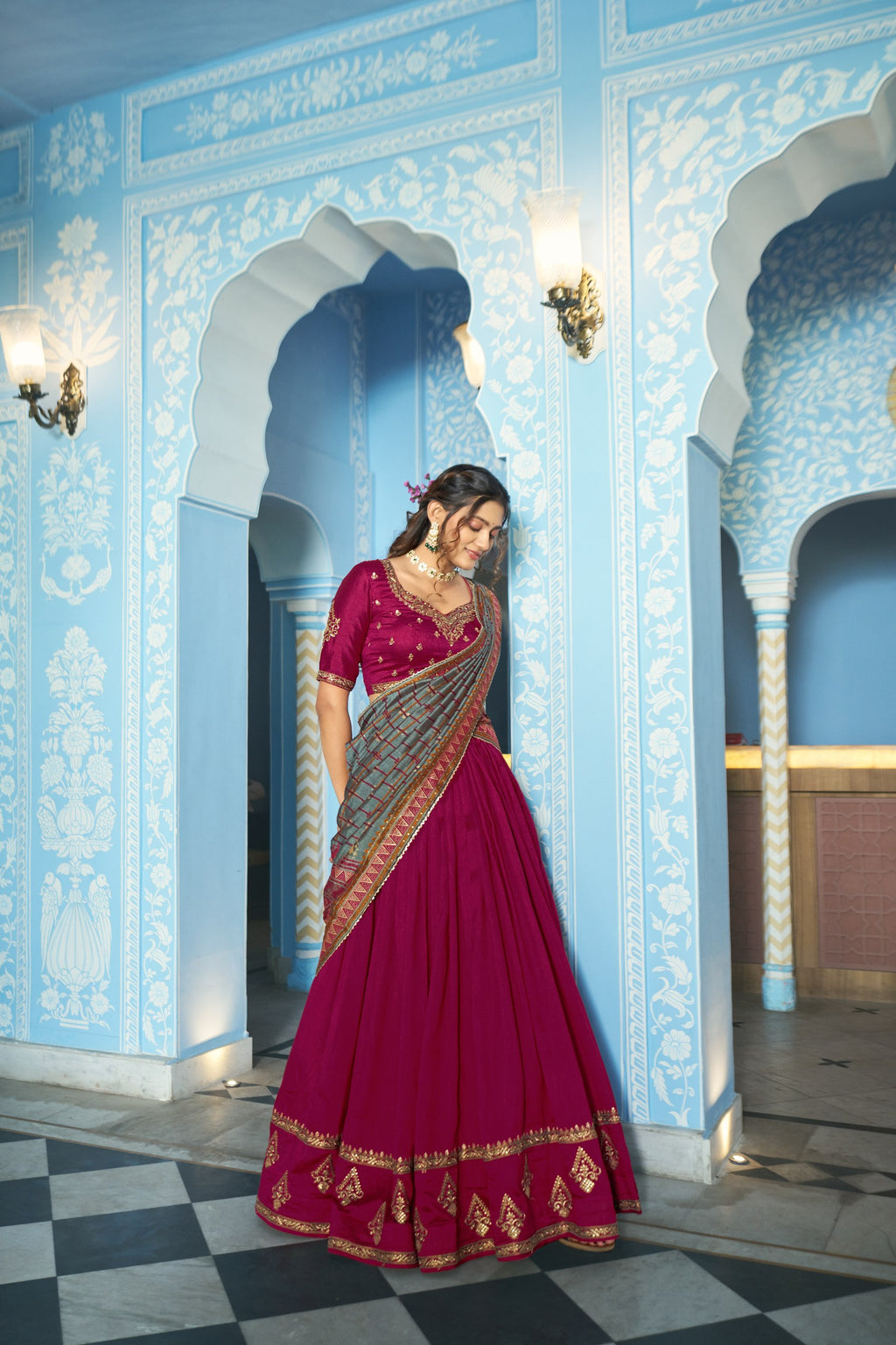 Vichitra Silk Sequins Embroidered Lehenga Choli