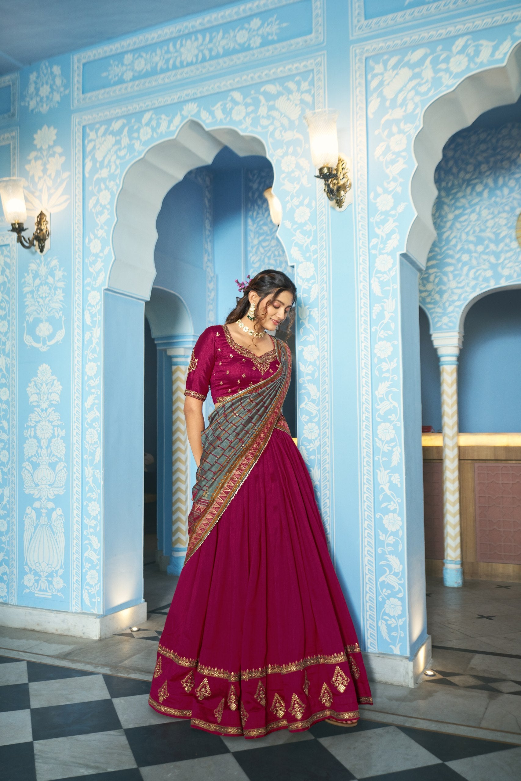 Vichitra Silk Sequins Embroidered Lehenga Choli