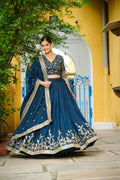 Vichitra Silk Sequins Embroidered Lehenga Choli in Teal Blue