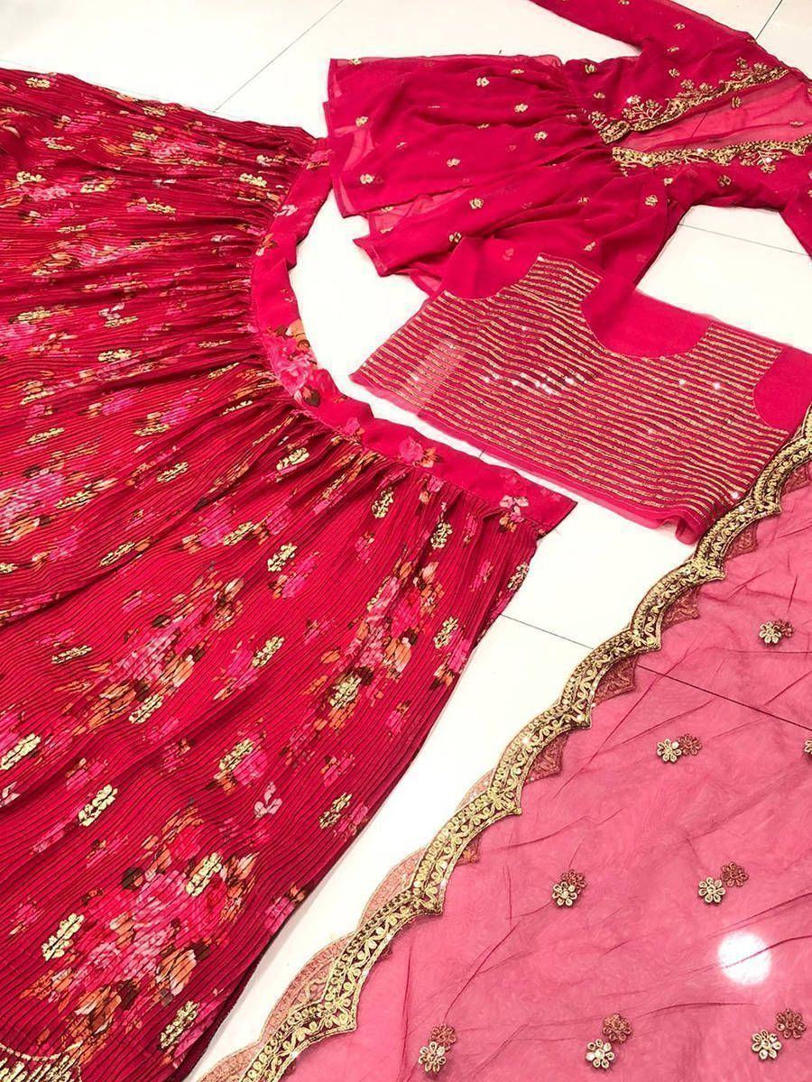 Pink Attractive Printed Georgette Silk Party Wear Lehenga Choli