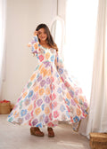 White Floral Printed Organza Gown with Pant and Dupatta