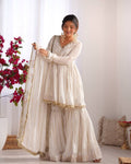White Mal Chanderi Sharara Suit with Mirror Work