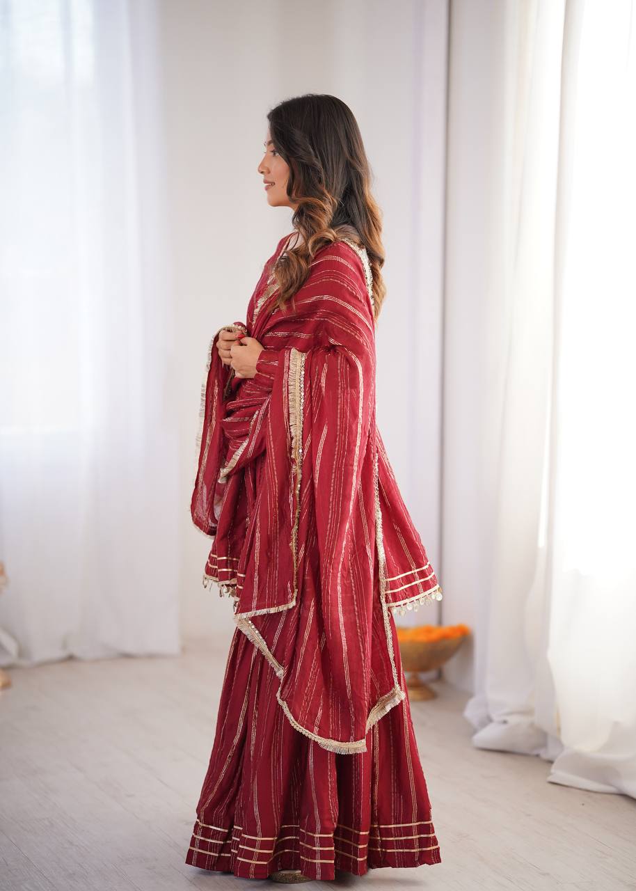 White Mal Chanderi Sharara Suit with Mirror Work