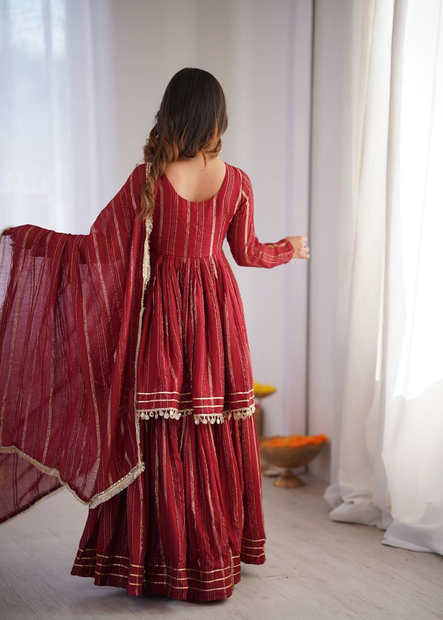White Mal Chanderi Sharara Suit with Mirror Work