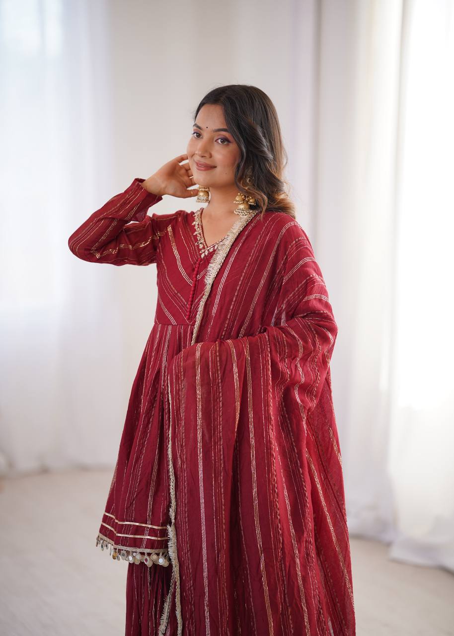 White Mal Chanderi Sharara Suit with Mirror Work