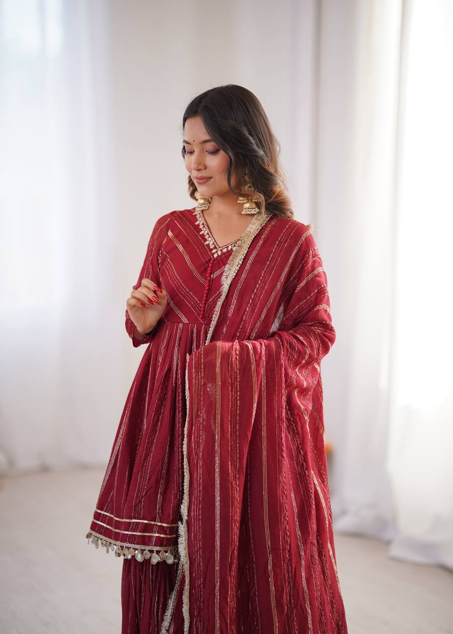 White Mal Chanderi Sharara Suit with Mirror Work