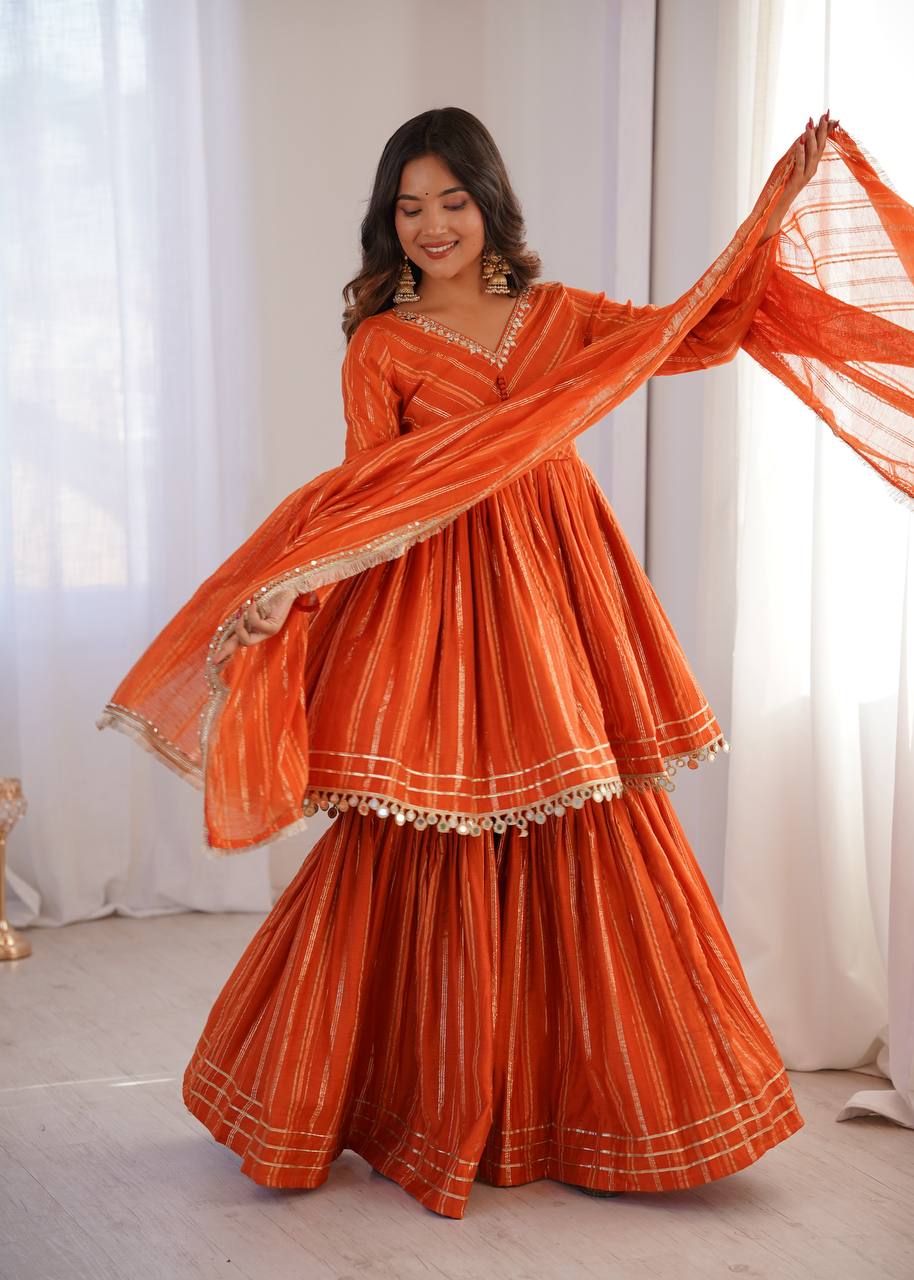 White Mal Chanderi Sharara Suit with Mirror Work
