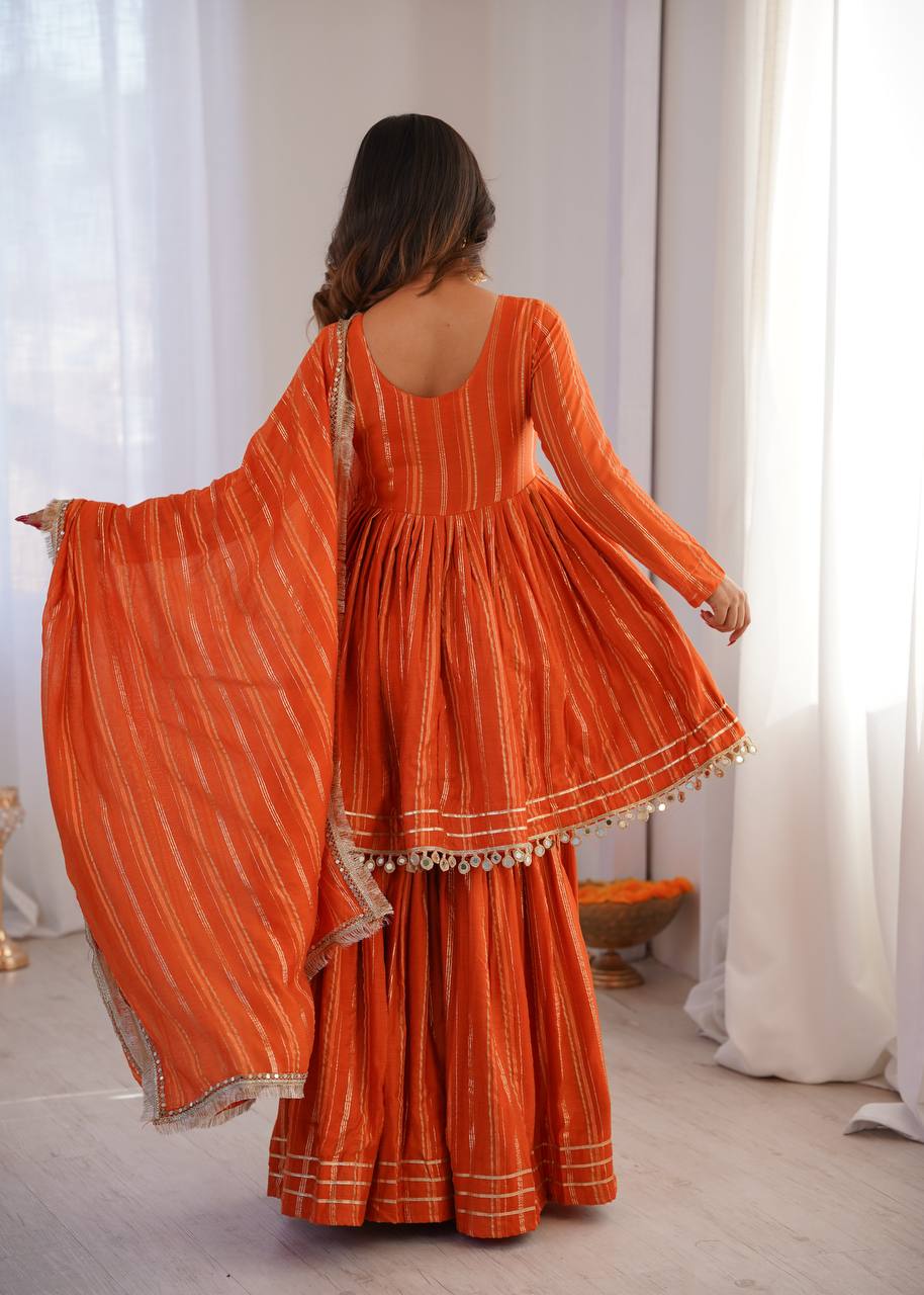 White Mal Chanderi Sharara Suit with Mirror Work