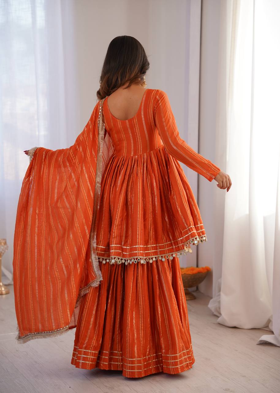 White Mal Chanderi Sharara Suit with Mirror Work
