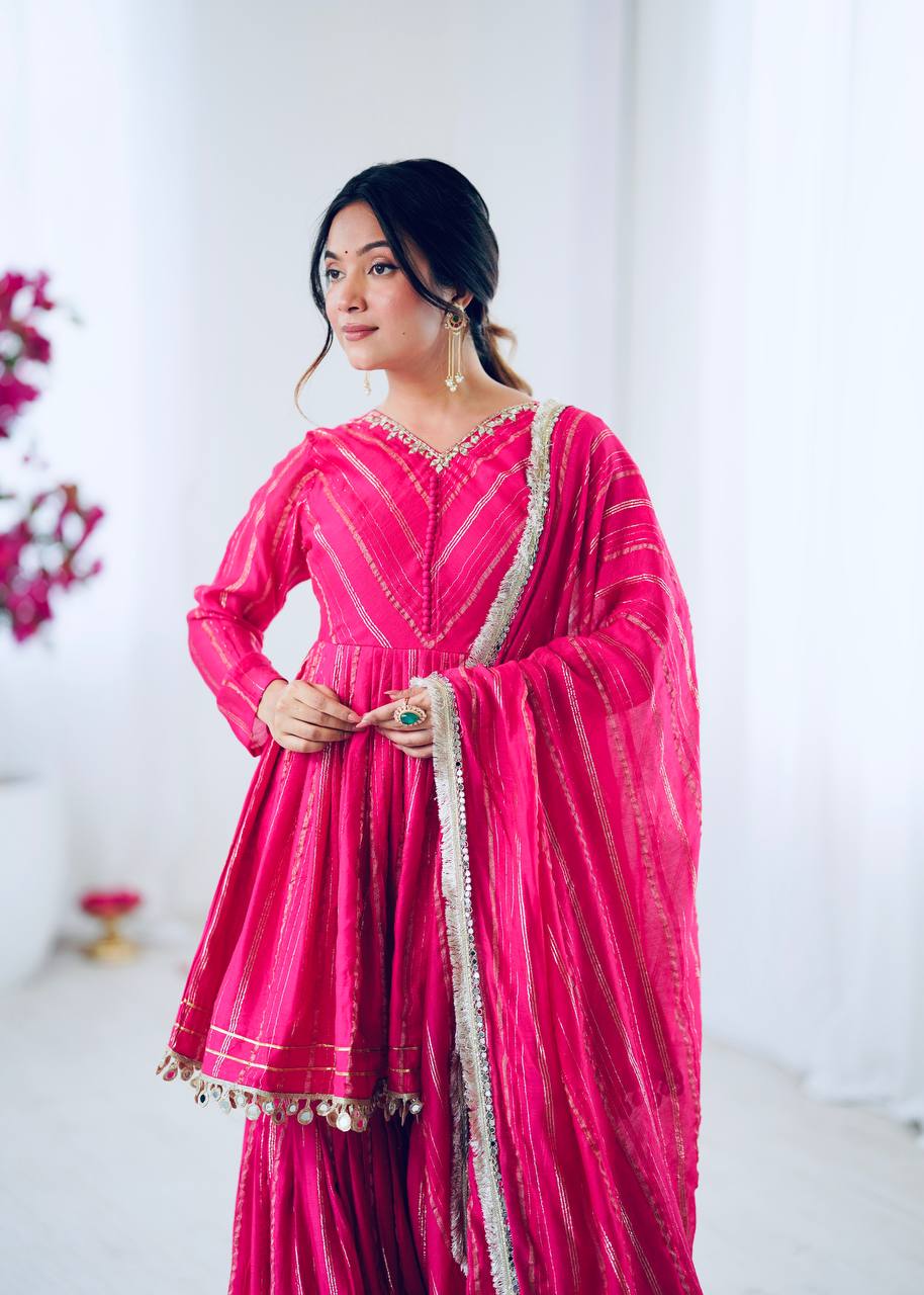 White Mal Chanderi Sharara Suit with Mirror Work