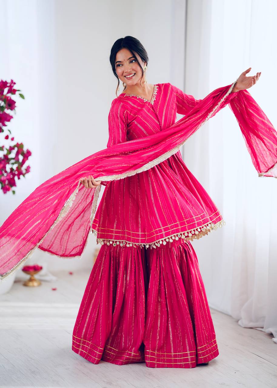 White Mal Chanderi Sharara Suit with Mirror Work