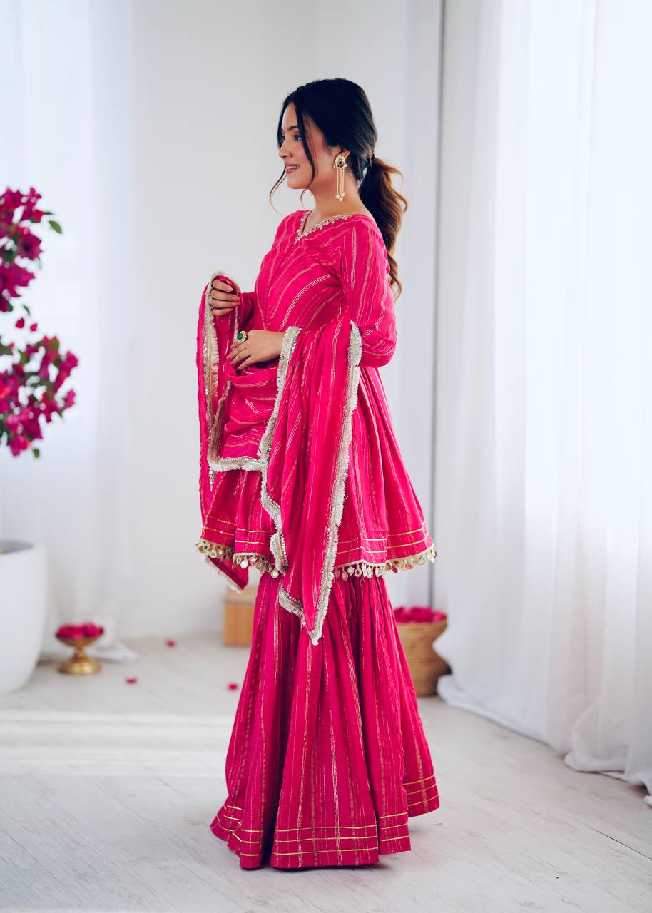 White Mal Chanderi Sharara Suit with Mirror Work