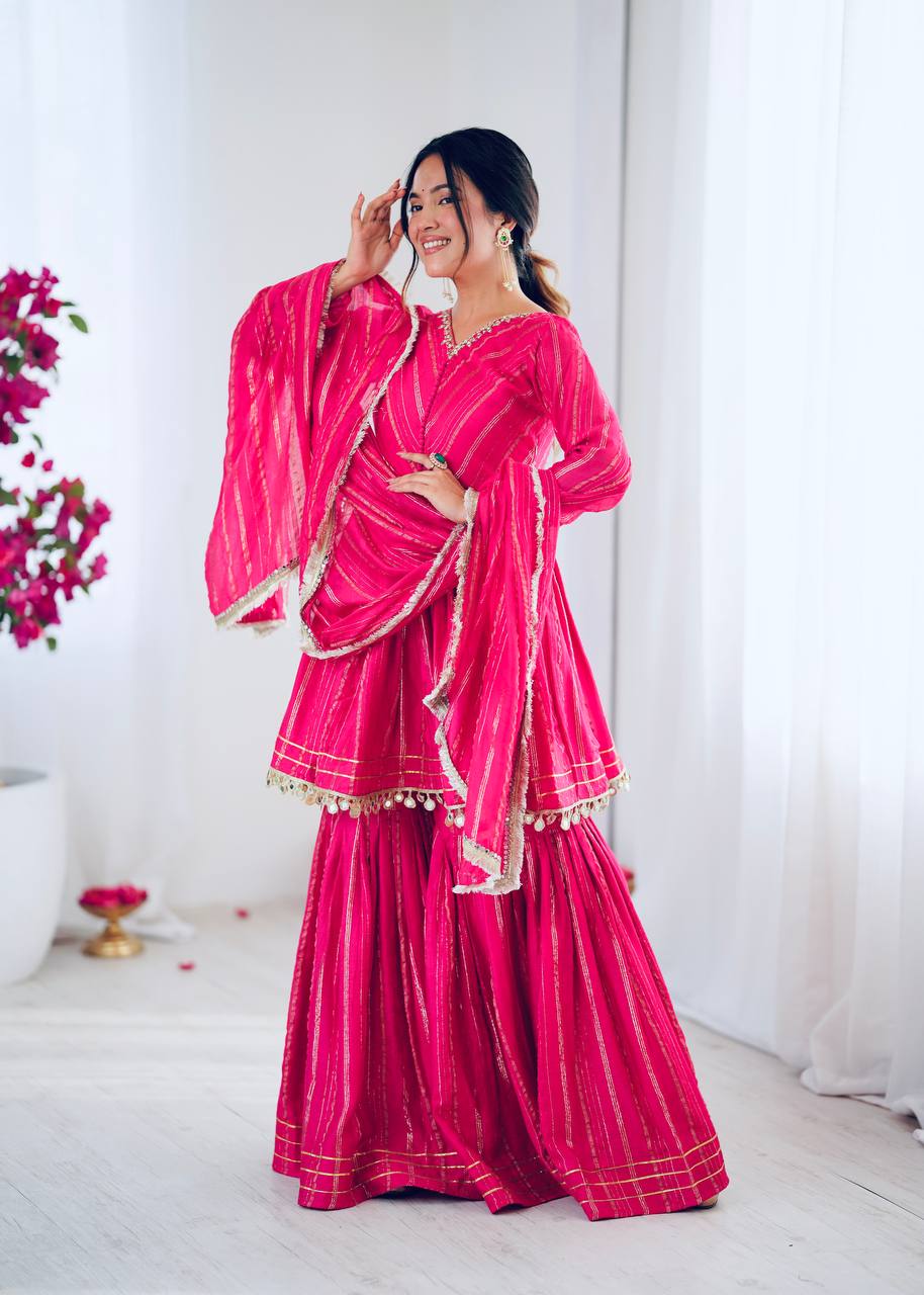 White Mal Chanderi Sharara Suit with Mirror Work