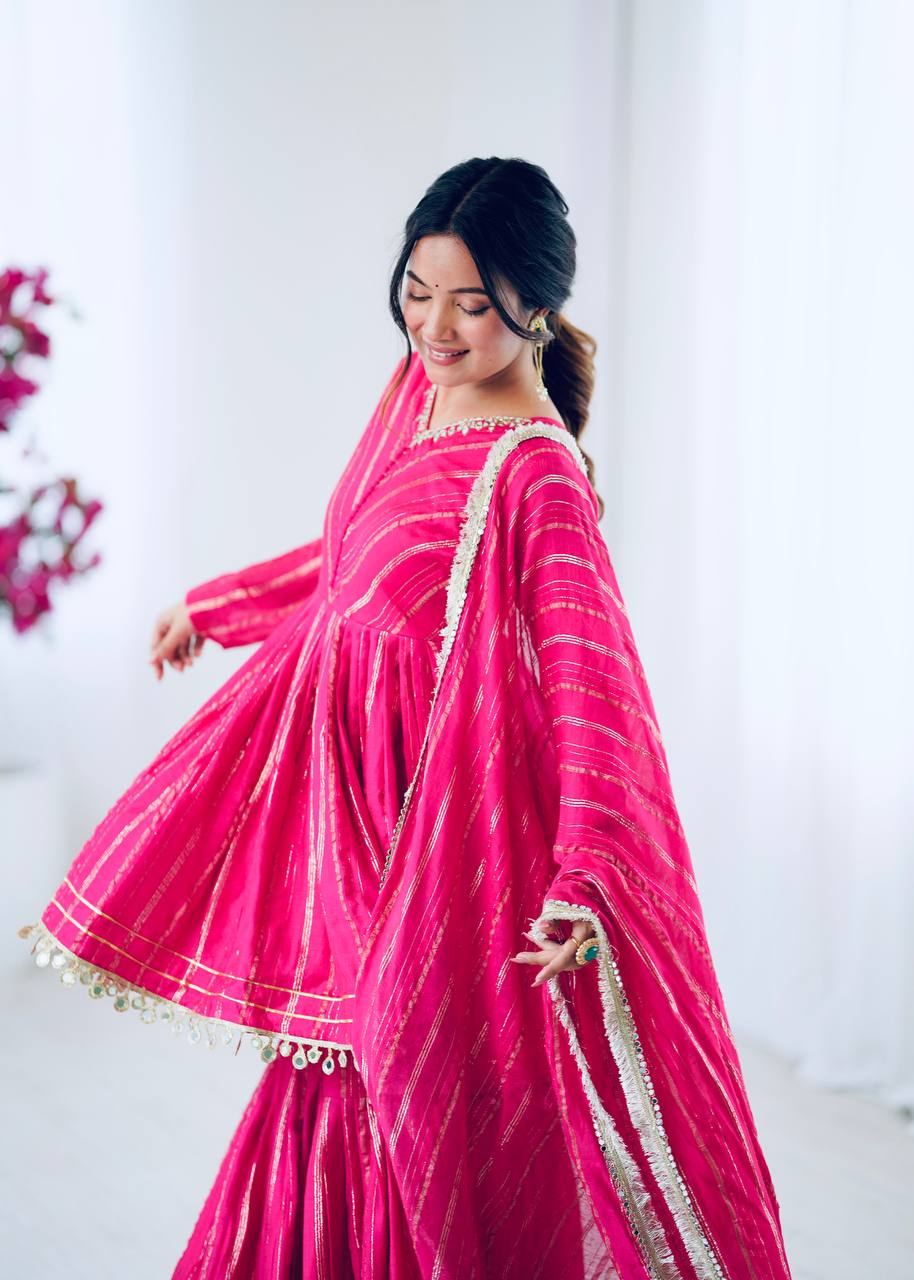 White Mal Chanderi Sharara Suit with Mirror Work