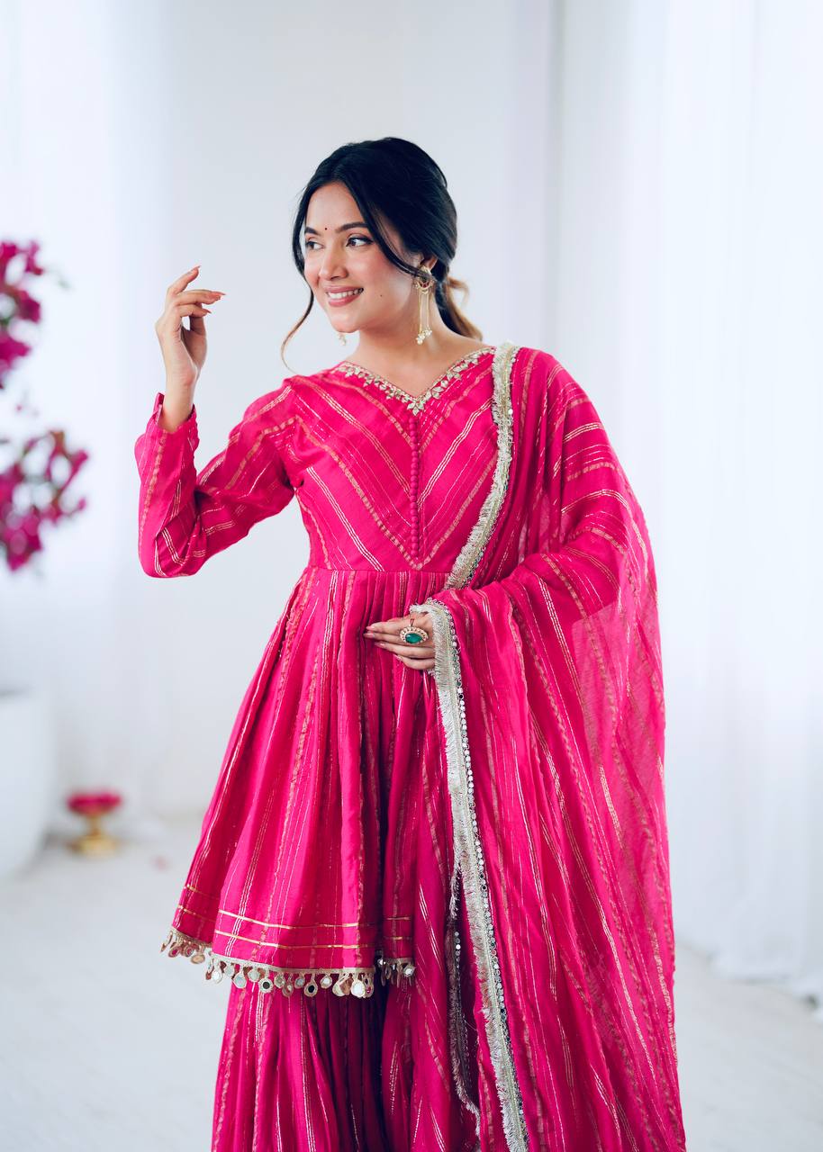 White Mal Chanderi Sharara Suit with Mirror Work