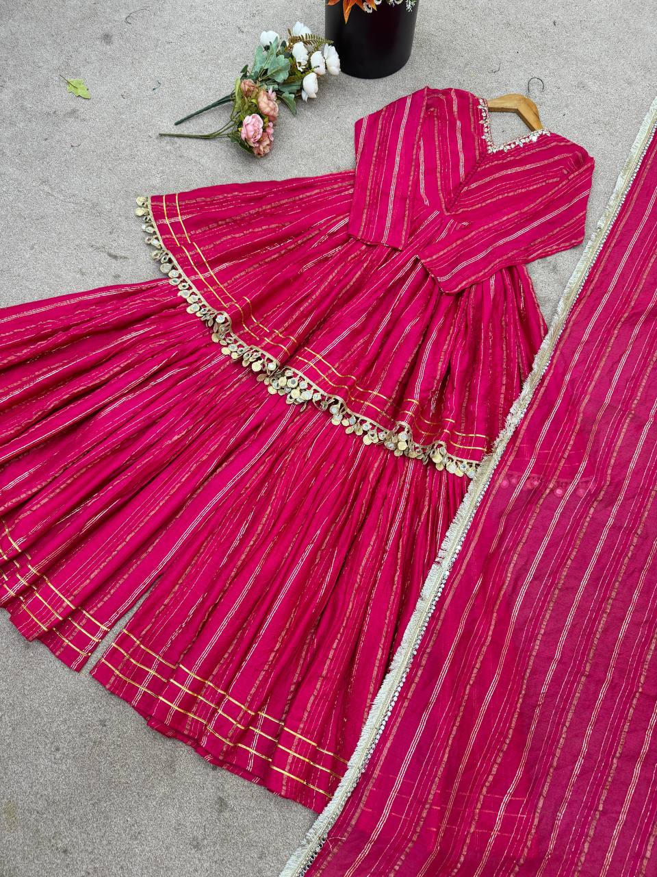 White Mal Chanderi Sharara Suit with Mirror Work