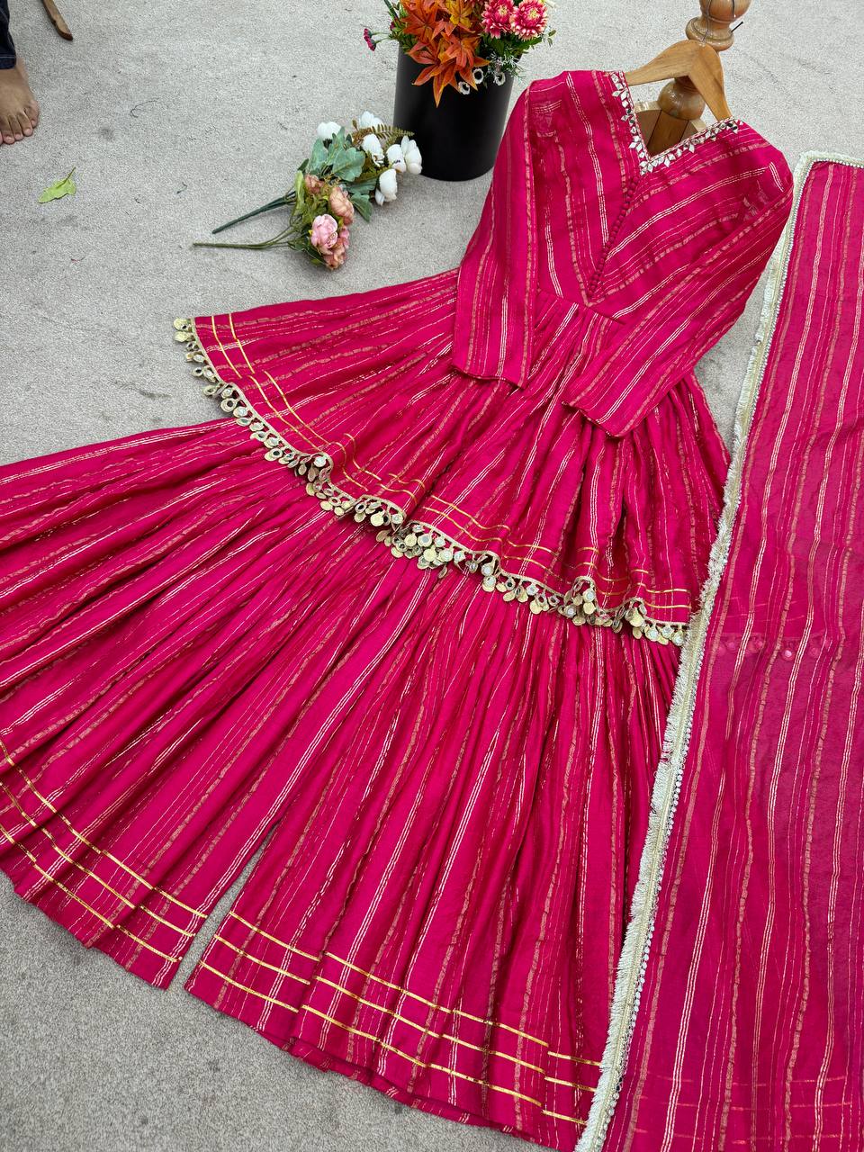 White Mal Chanderi Sharara Suit with Mirror Work