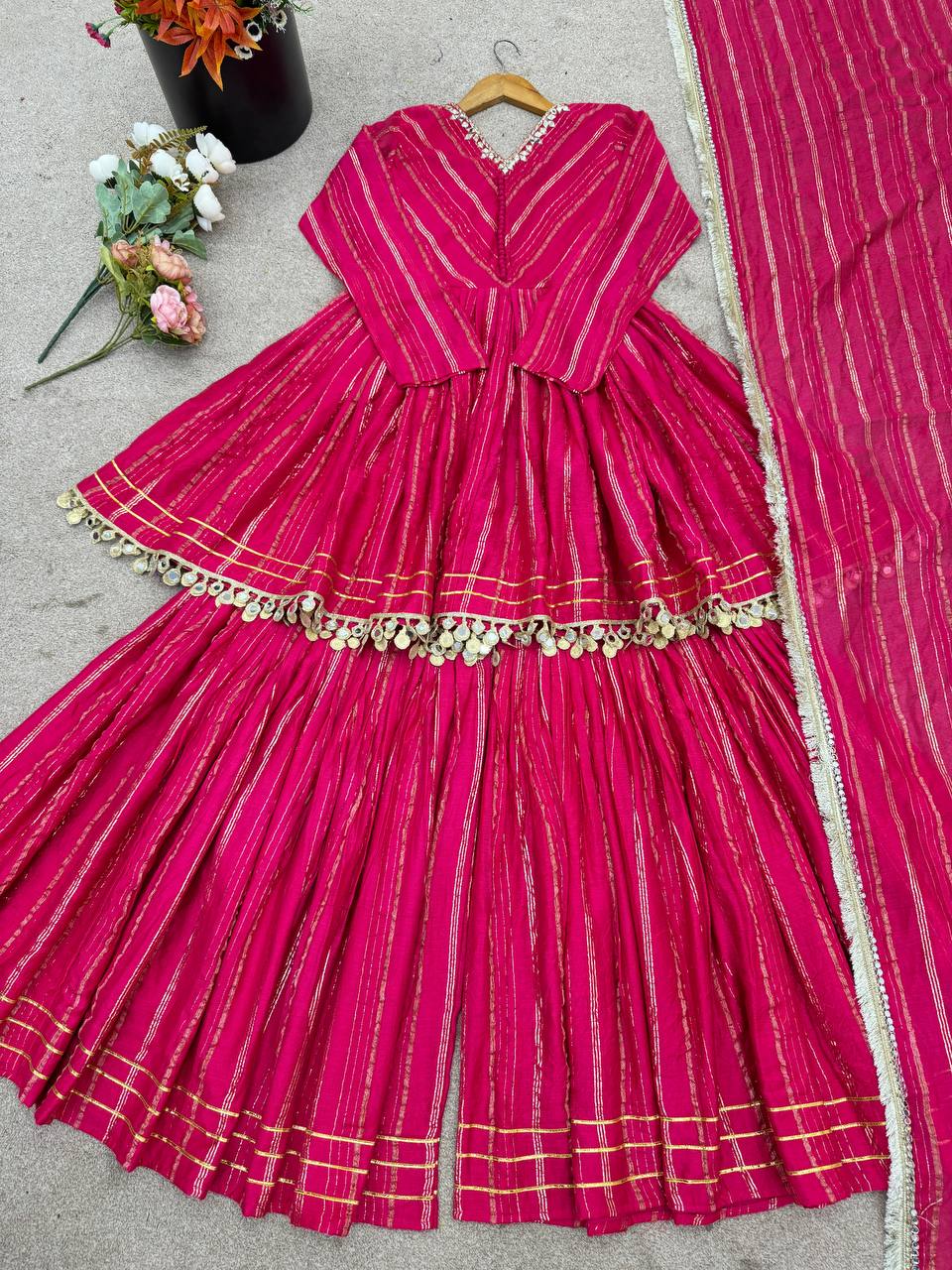 White Mal Chanderi Sharara Suit with Mirror Work