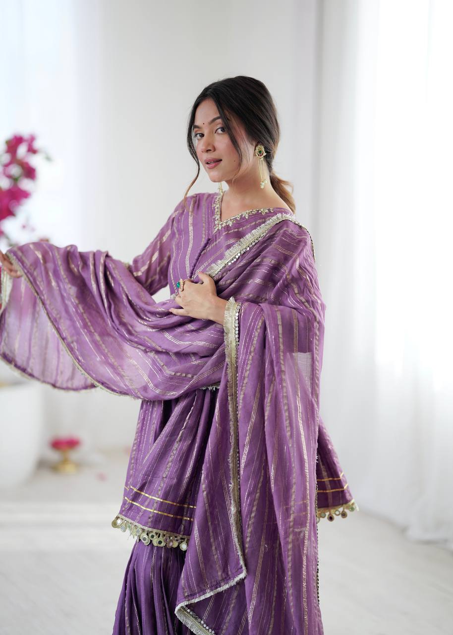 White Mal Chanderi Sharara Suit with Mirror Work