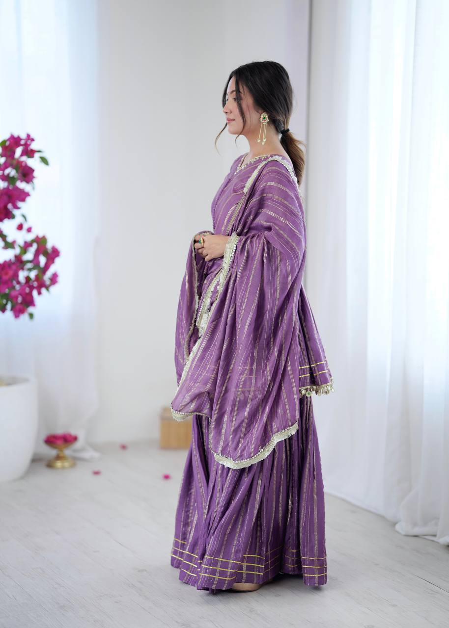 White Mal Chanderi Sharara Suit with Mirror Work