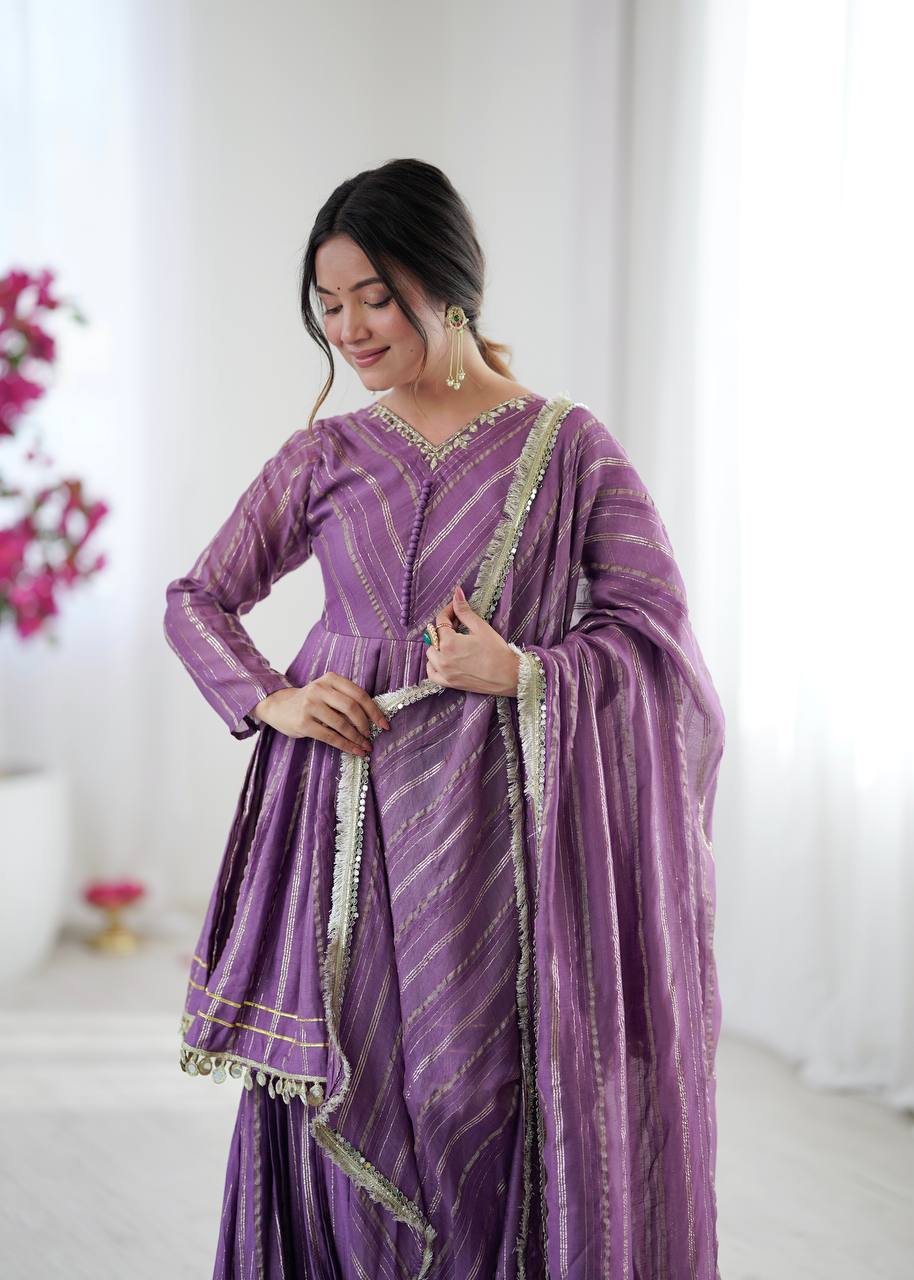 White Mal Chanderi Sharara Suit with Mirror Work