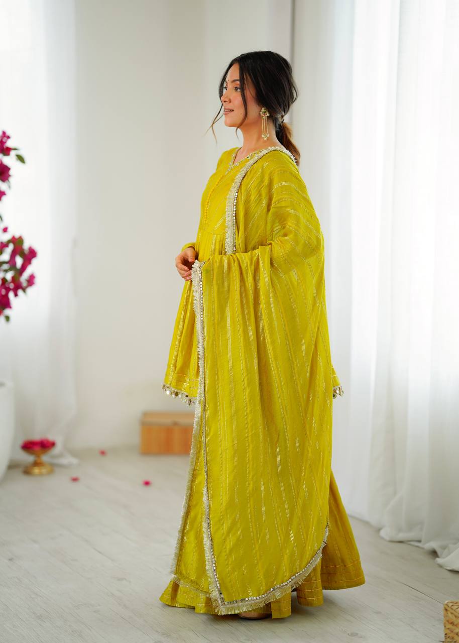 White Mal Chanderi Sharara Suit with Mirror Work