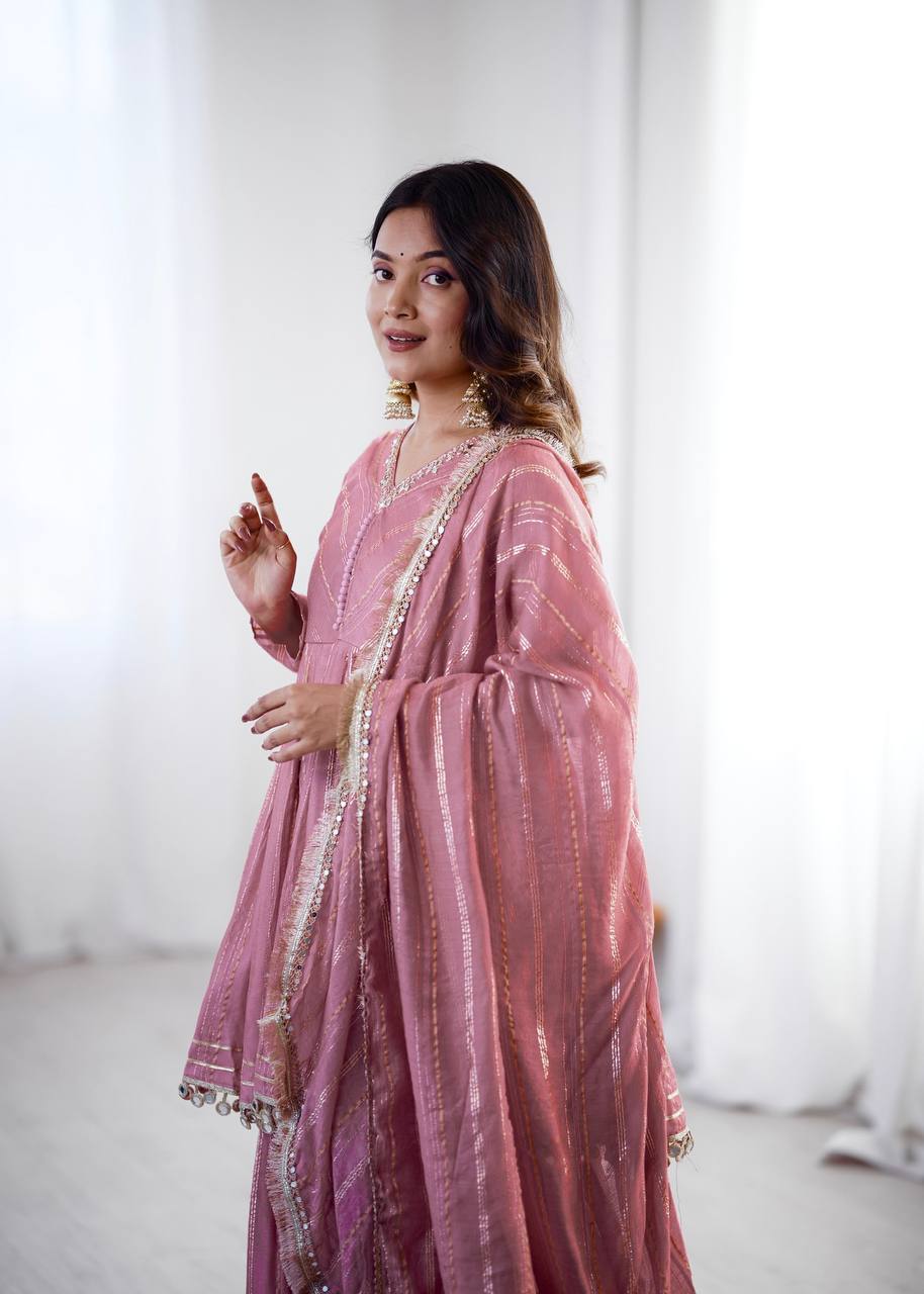 White Mal Chanderi Sharara Suit with Mirror Work