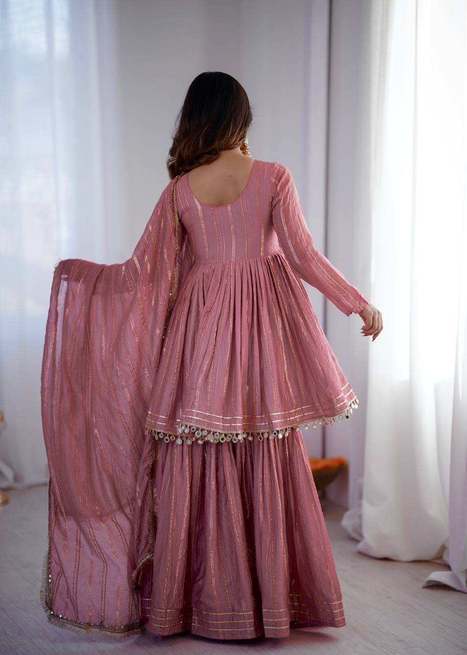 White Mal Chanderi Sharara Suit with Mirror Work