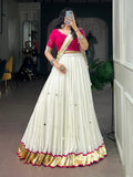 White Mirror Work Lehenga Choli with Pink Blouse