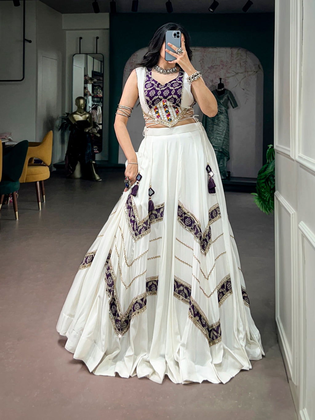 White Moonlit Skies Rayon Lehenga Choli