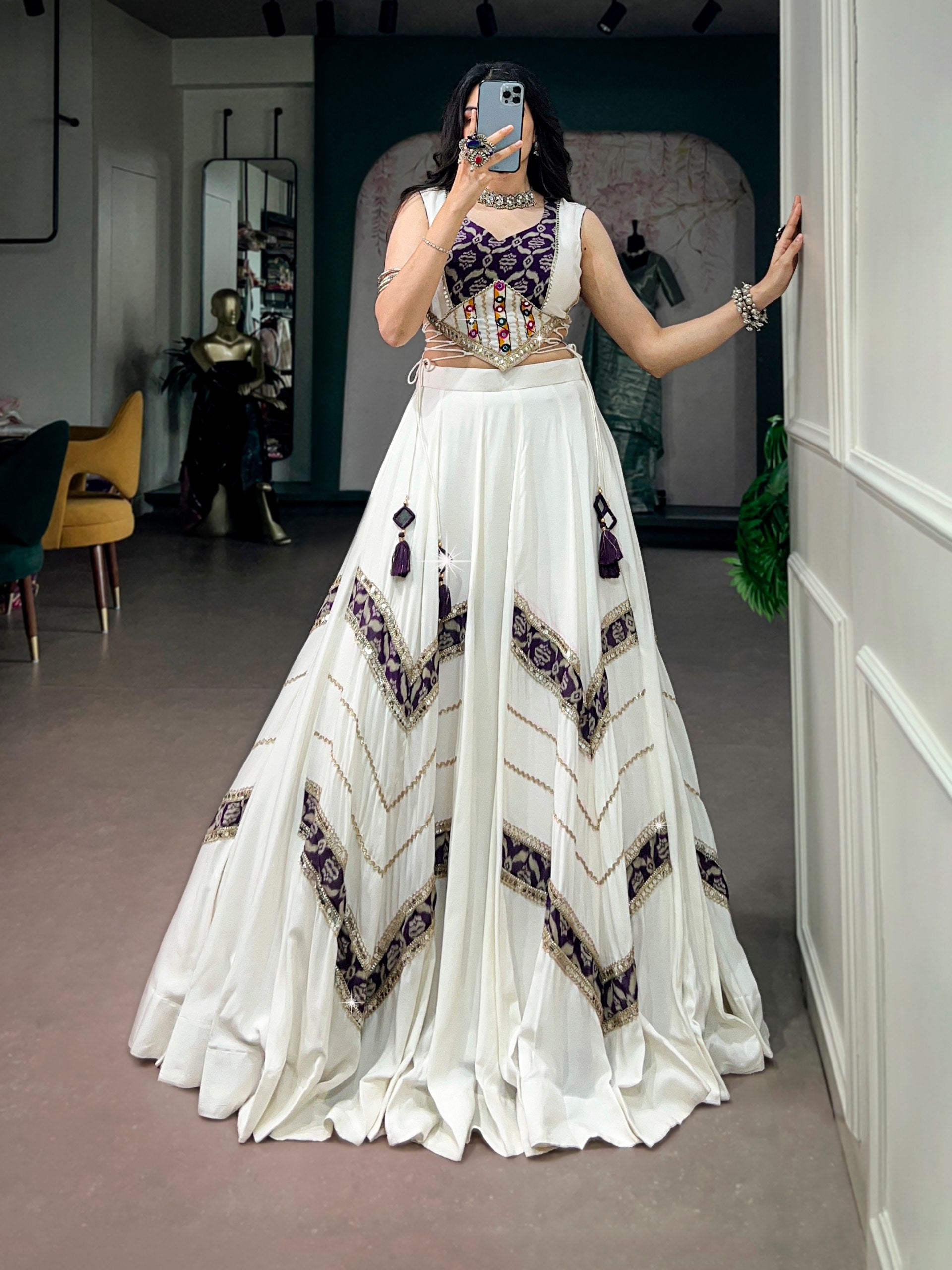 White Moonlit Skies Rayon Lehenga Choli