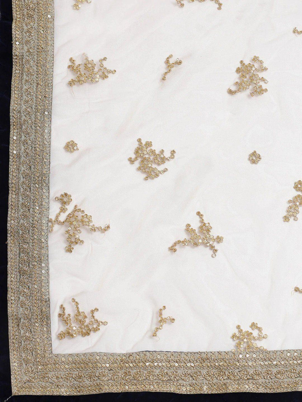 White & Taupe Embroidered Semi-Stitched Myntra Lehenga & Unstitched Blouse with Dupatta