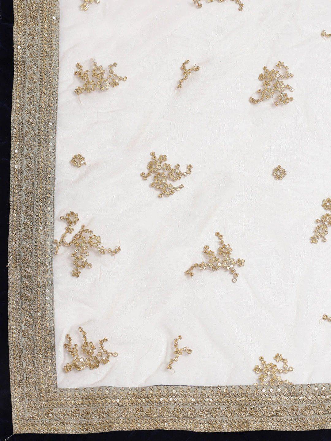 White & Taupe Embroidered Semi-Stitched Myntra Lehenga & Unstitched Blouse with Dupatta