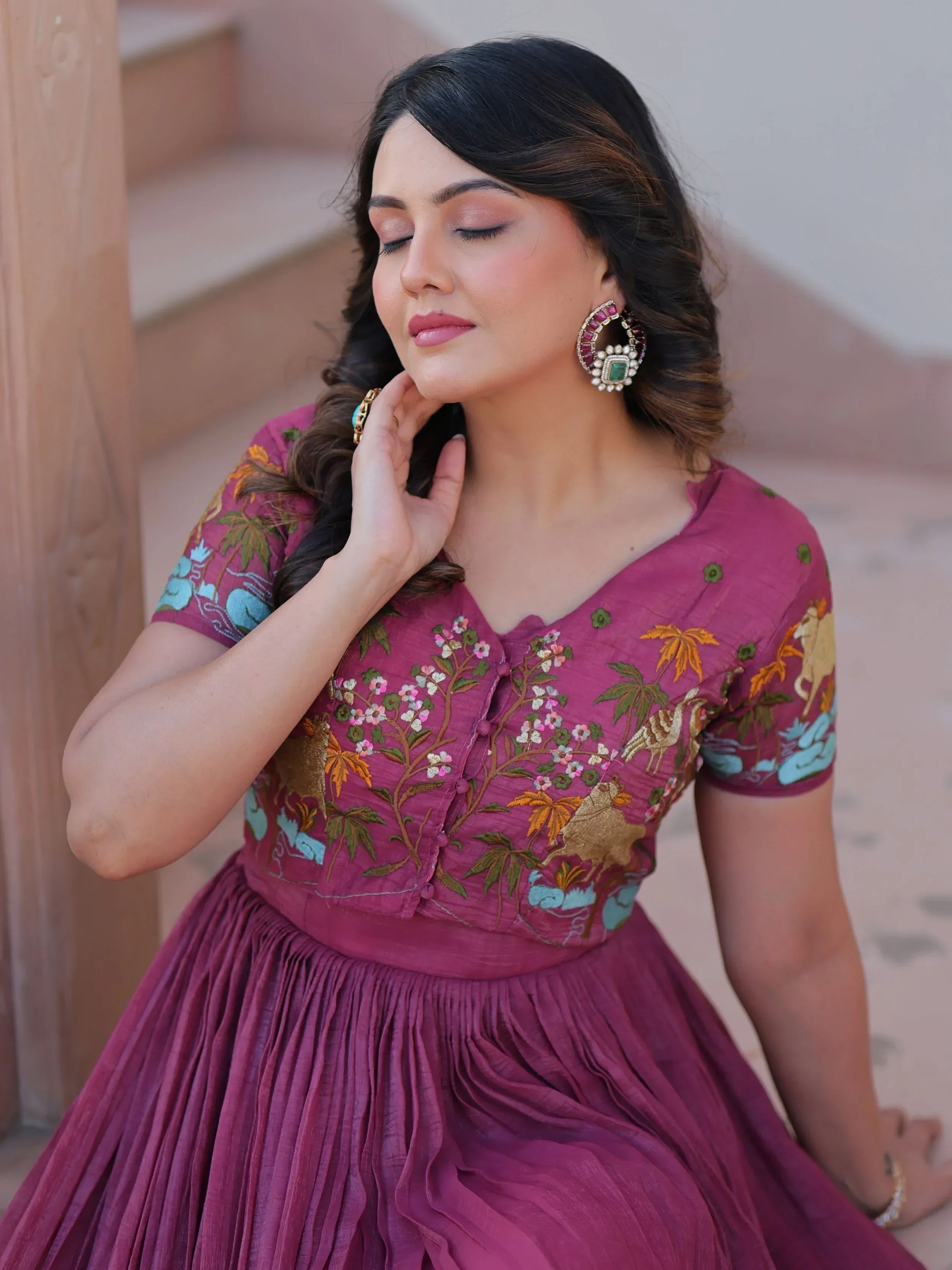 Pink Classy Onion Organza Embroidered Festival Wear Gown With Koti