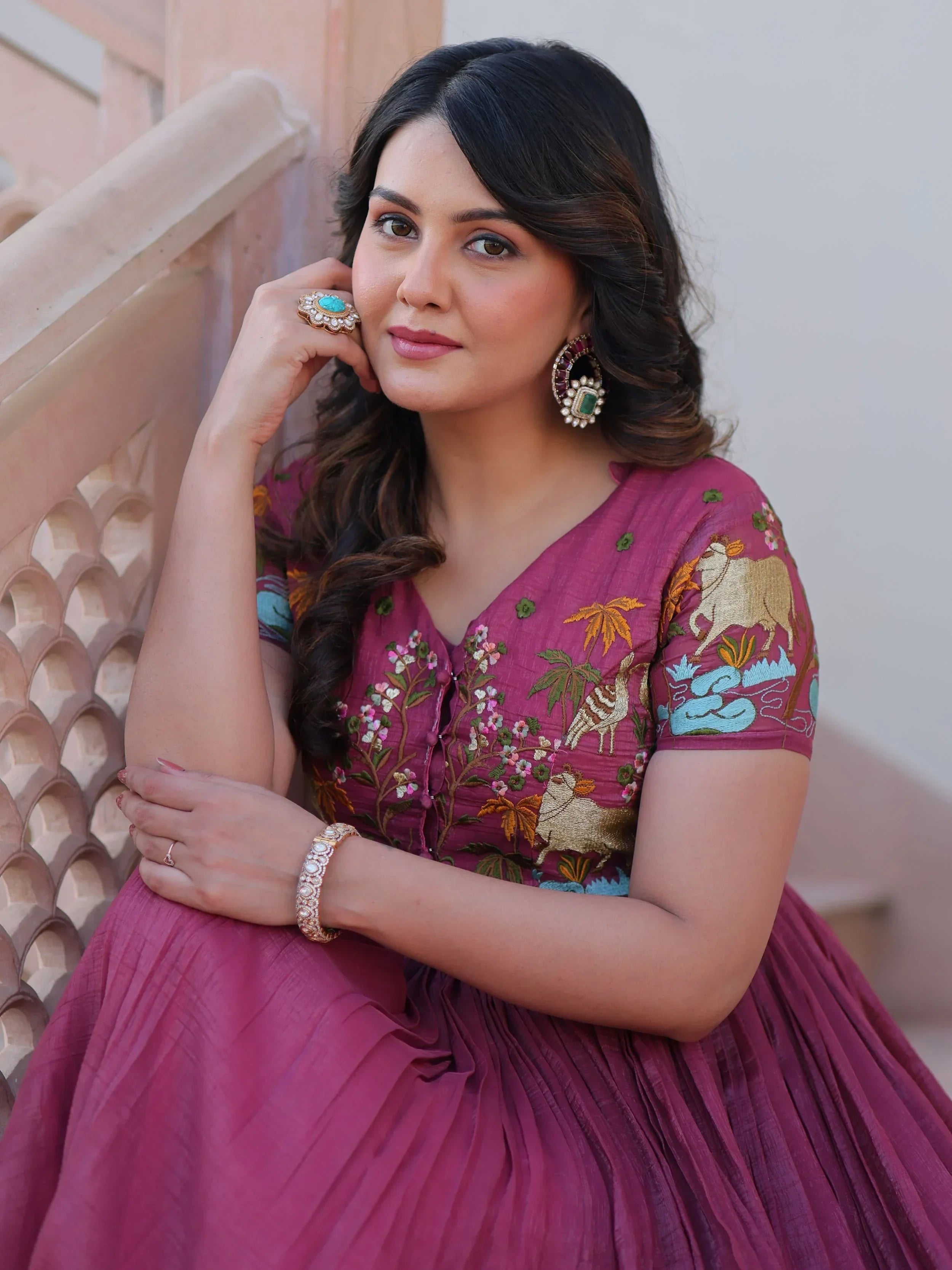 Pink Classy Onion Organza Embroidered Festival Wear Gown With Koti