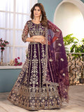 Wine Captivating Net Sequins Embroidered Bridesmaid Lehenga Choli