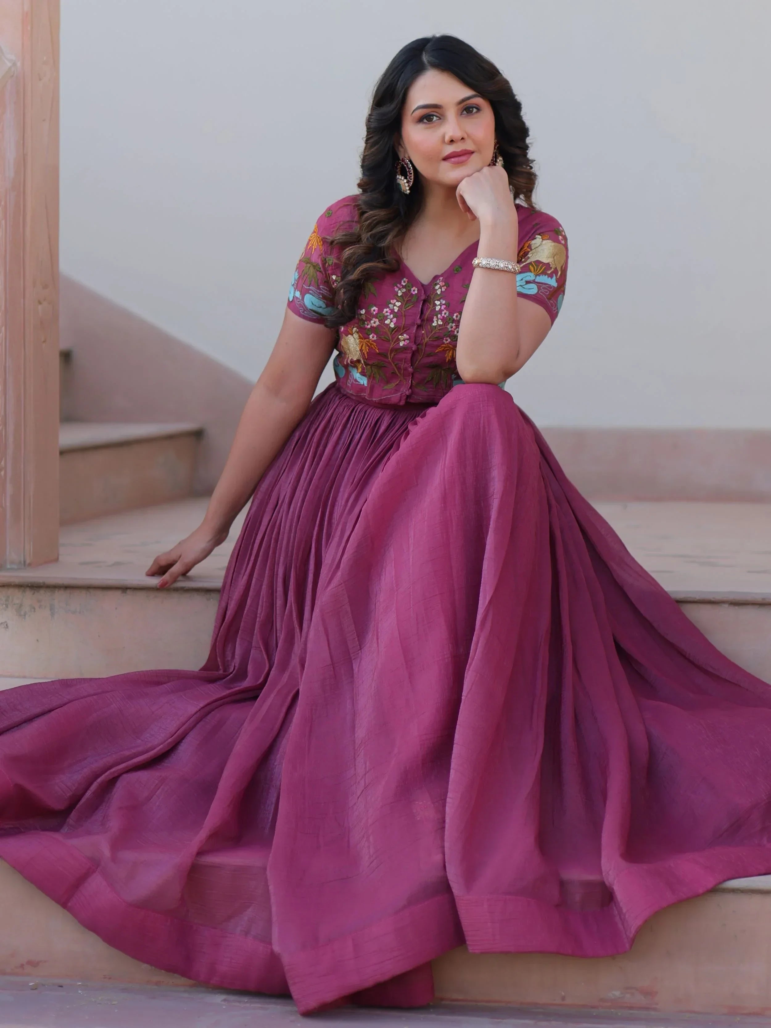 Pink Classy Onion Organza Embroidered Festival Wear Gown With Koti
