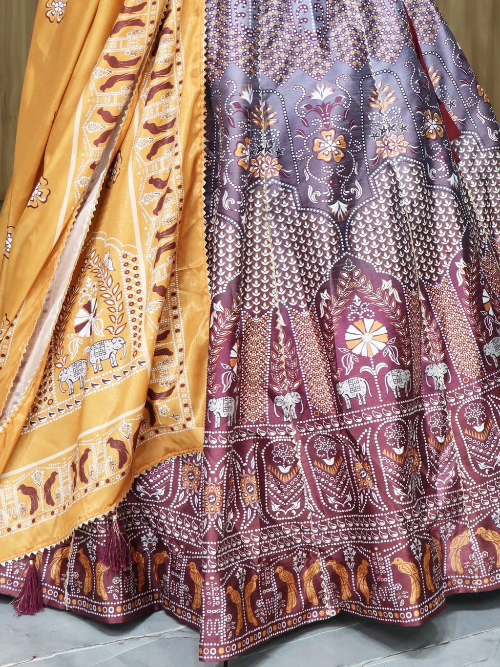 Grey Sweet Printed Art Silk Event Wear Lehenga Choli With Dupatta