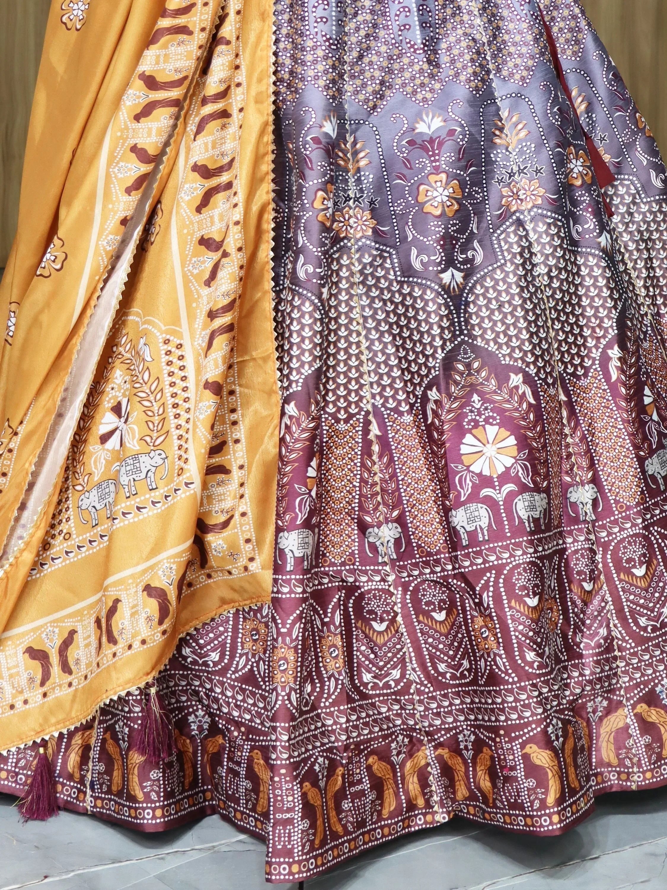 Grey Sweet Printed Art Silk Event Wear Lehenga Choli With Dupatta