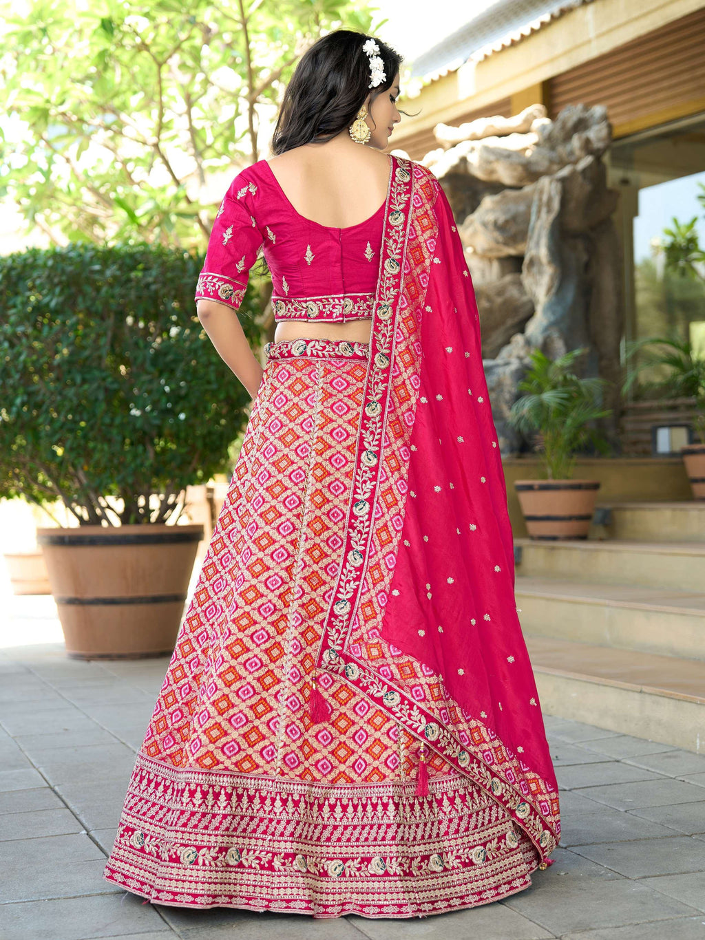Dazzling Pink Pure Viscose Coding Work Lehenga Choli With Dupatta