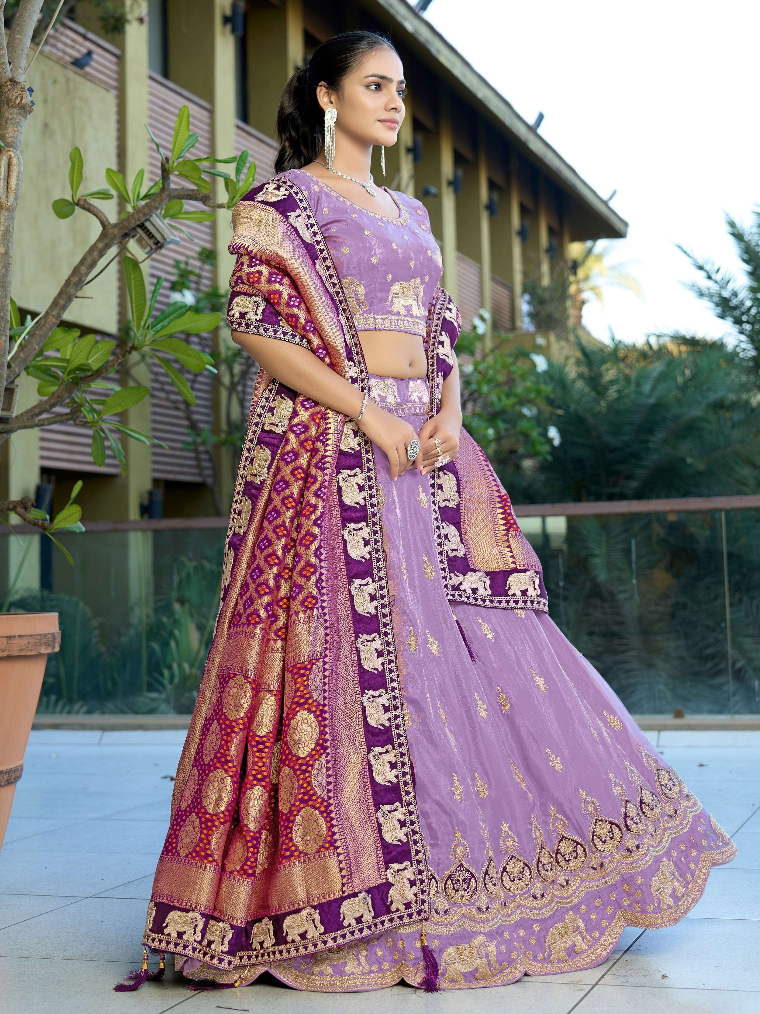 Alluring Lavender Viscose Coding Work Wedding Wear Lehenga Choli