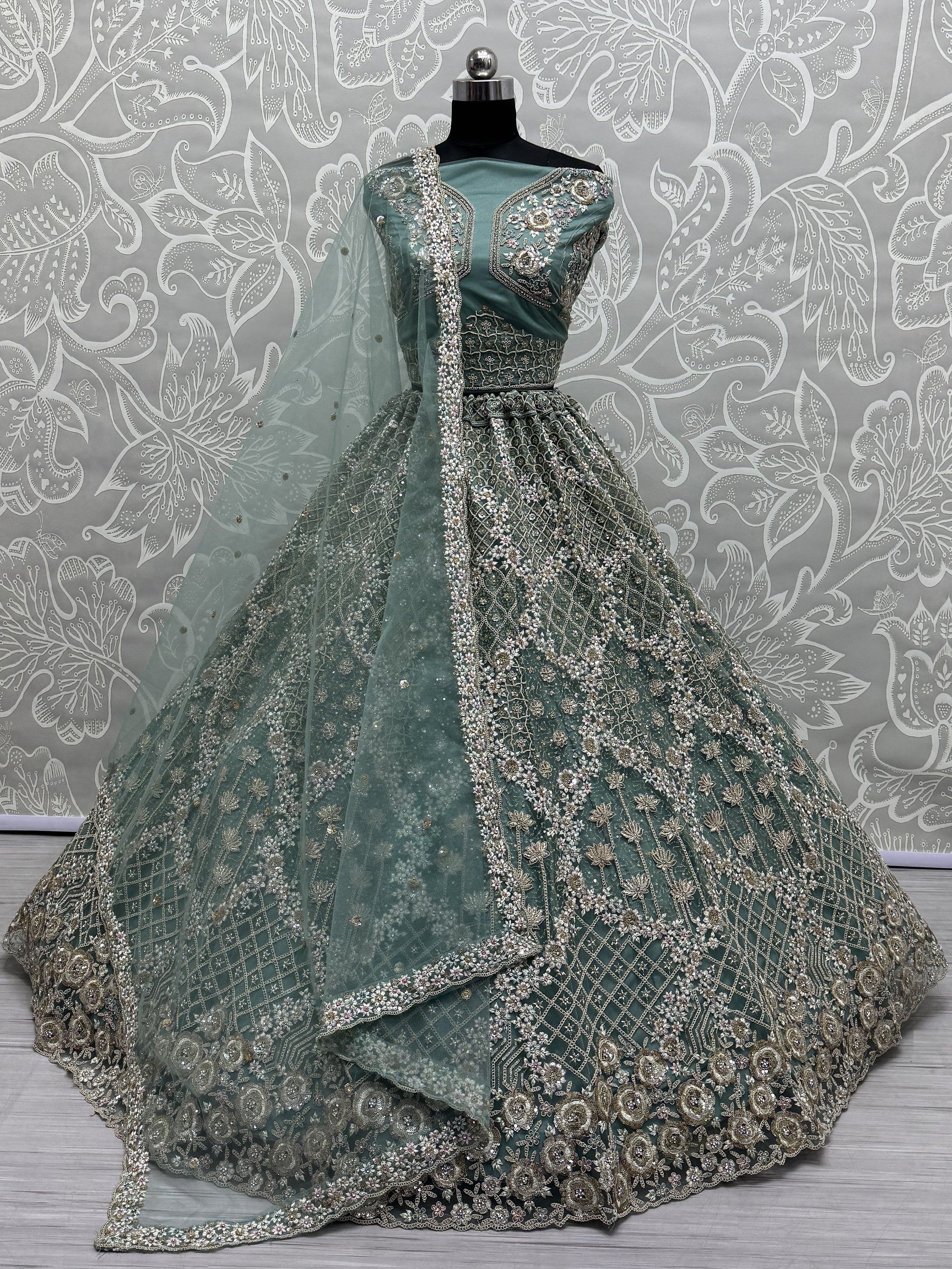 Blue Wonderful Zircon Work Net Bridesmaid Lehenga Choli With Dupatta