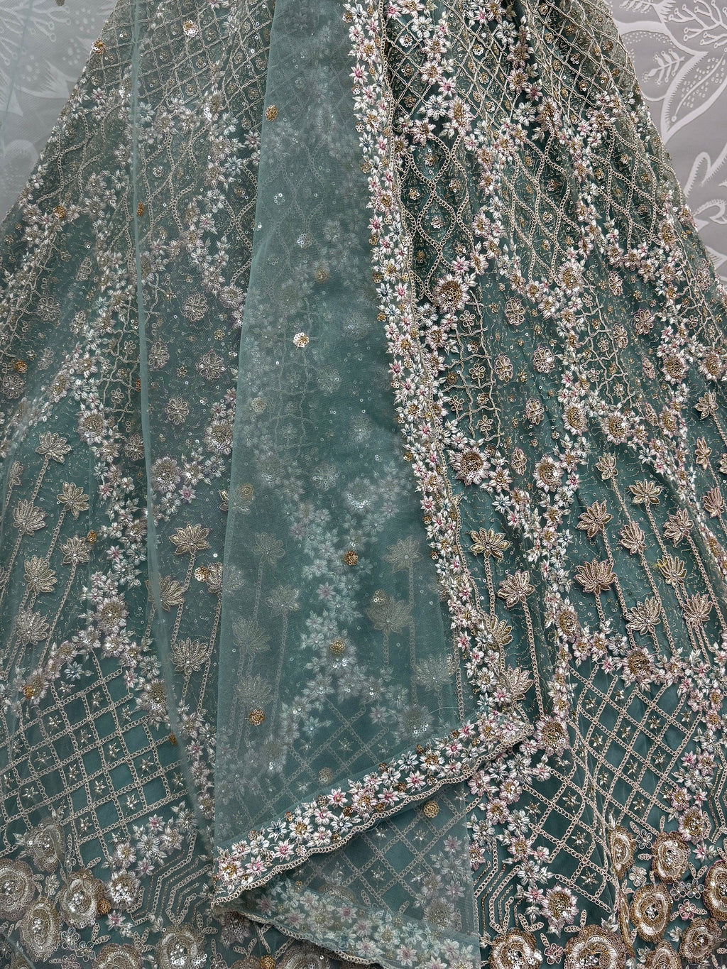 Blue Wonderful Zircon Work Net Bridesmaid Lehenga Choli With Dupatta